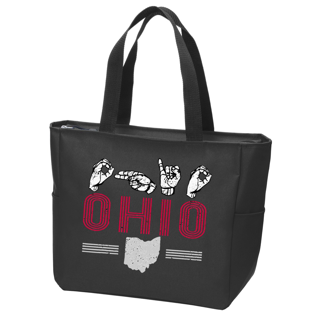 Ohio S.T.A.T.E Pride Sign Language Letters Sports Fan Zip Tote Bag