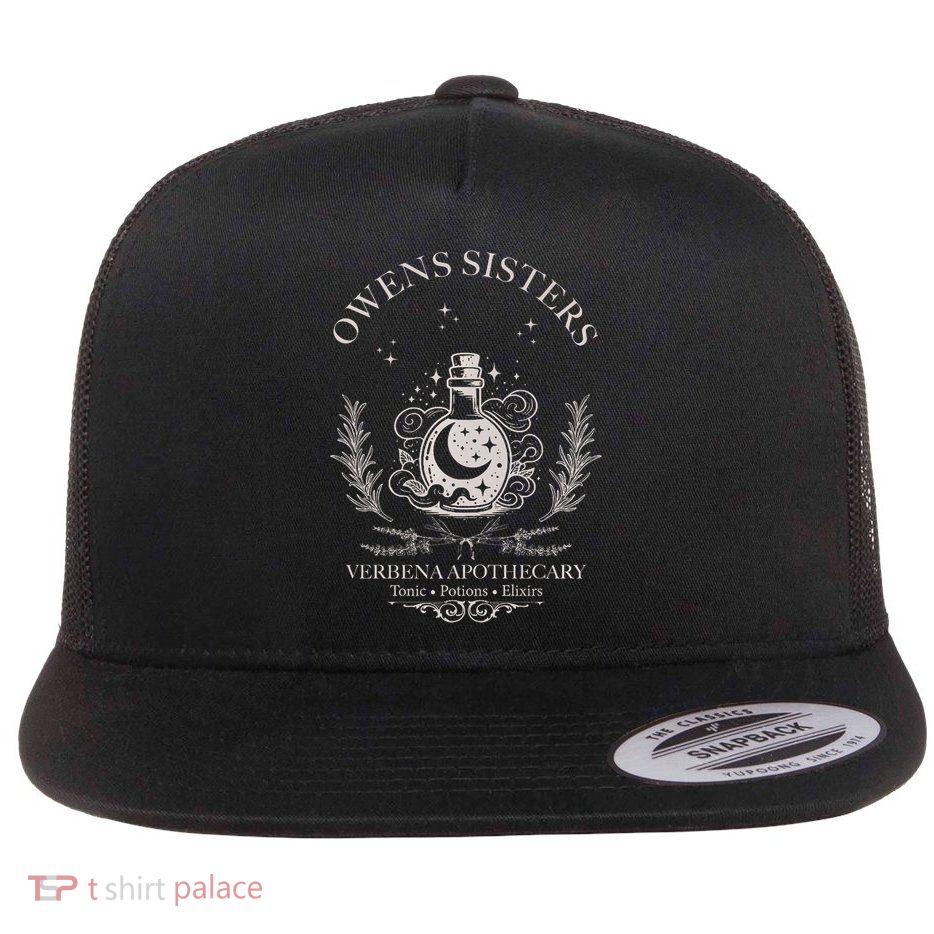 Owens Sisters Practical Magic Halloween Apothecary Flat Bill Trucker Hat