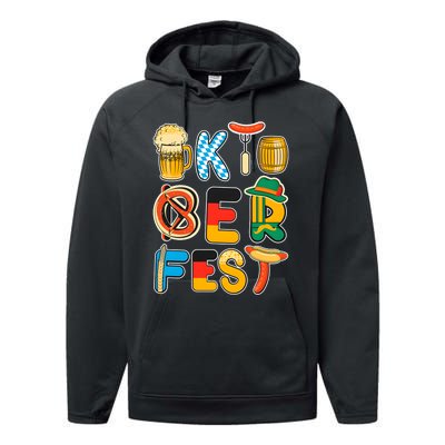 Oktoberfest Sausage Pretzel Beer Vintage Retro Performance Fleece Hoodie