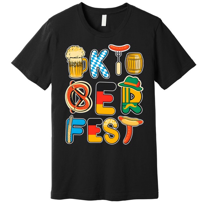 Oktoberfest Sausage Pretzel Beer Vintage Retro Premium T-Shirt