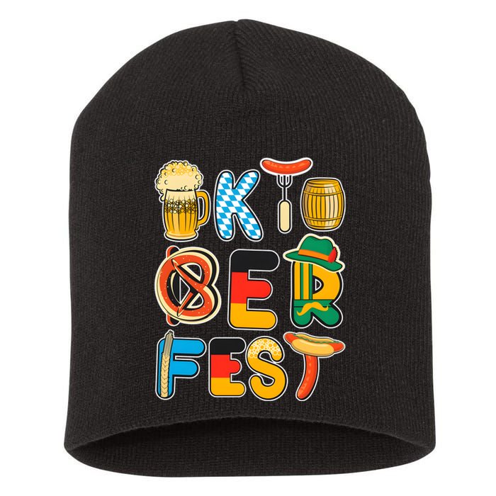 Oktoberfest Sausage Pretzel Beer Vintage Retro Short Acrylic Beanie