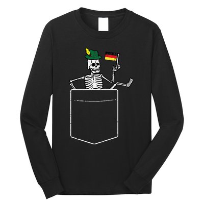 Oktoberfest Skeleton Pocket German Bavarian Long Sleeve Shirt