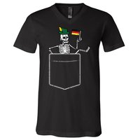 Oktoberfest Skeleton Pocket German Bavarian V-Neck T-Shirt