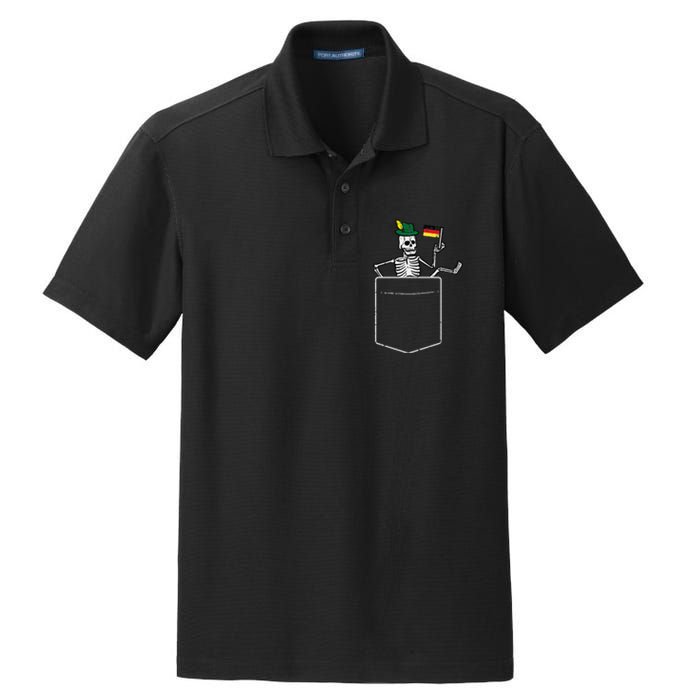 Oktoberfest Skeleton Pocket German Bavarian Dry Zone Grid Polo