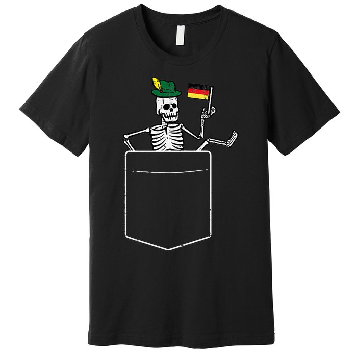 Oktoberfest Skeleton Pocket German Bavarian Premium T-Shirt