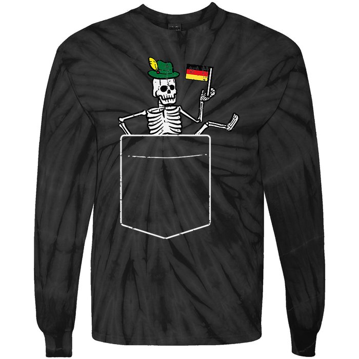 Oktoberfest Skeleton Pocket German Bavarian Tie-Dye Long Sleeve Shirt