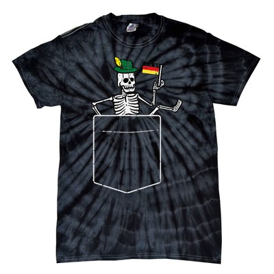 Oktoberfest Skeleton Pocket German Bavarian Tie-Dye T-Shirt