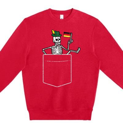 Oktoberfest Skeleton Pocket German Bavarian Premium Crewneck Sweatshirt