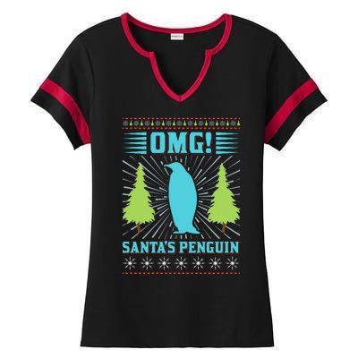 Omg Santa's Penguin Ladies Halftime Notch Neck Tee