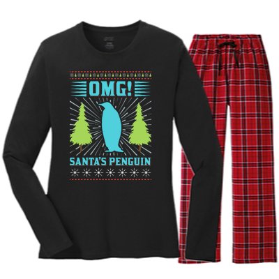 Omg Santa's Penguin Women's Long Sleeve Flannel Pajama Set 