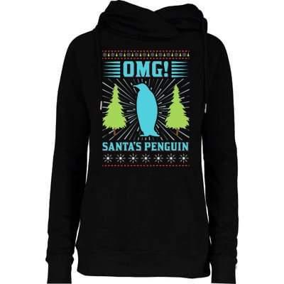 Omg Santa's Penguin Womens Funnel Neck Pullover Hood