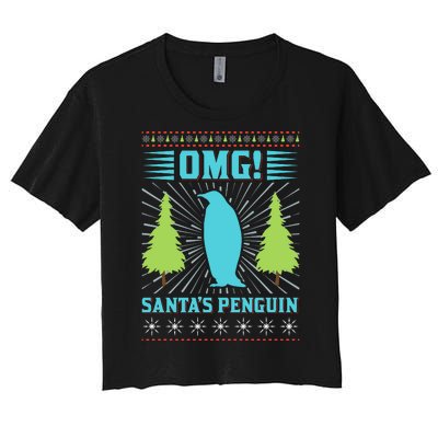 Omg Santa's Penguin Women's Crop Top Tee