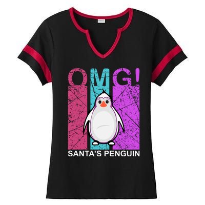 Omg Santa's Penguin Ladies Halftime Notch Neck Tee