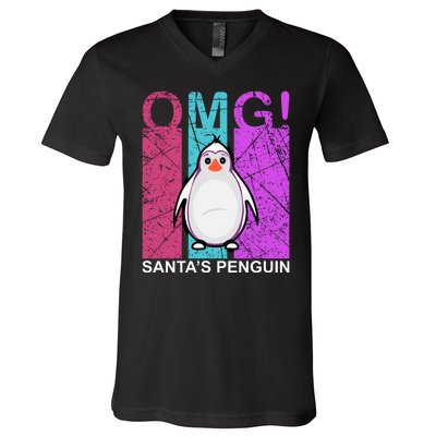 Omg Santa's Penguin V-Neck T-Shirt