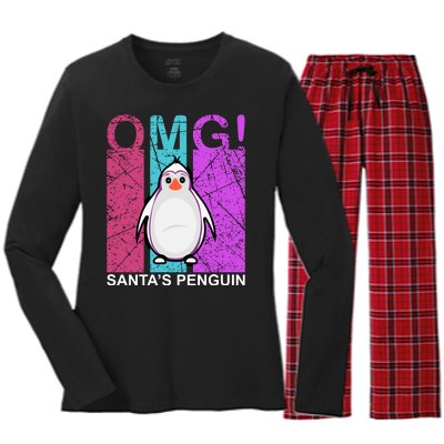 Omg Santa's Penguin Women's Long Sleeve Flannel Pajama Set 