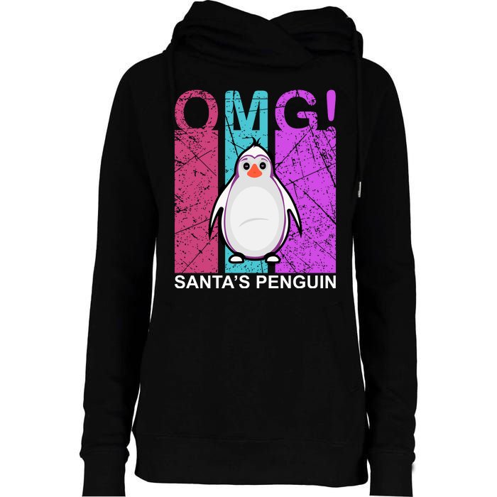 Omg Santa's Penguin Womens Funnel Neck Pullover Hood