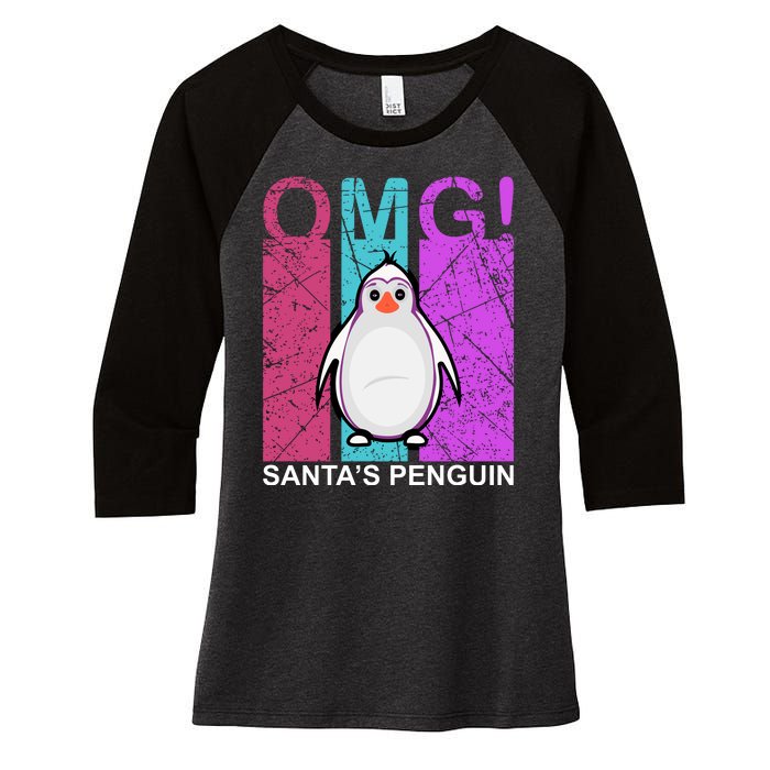 Omg Santa's Penguin Women's Tri-Blend 3/4-Sleeve Raglan Shirt