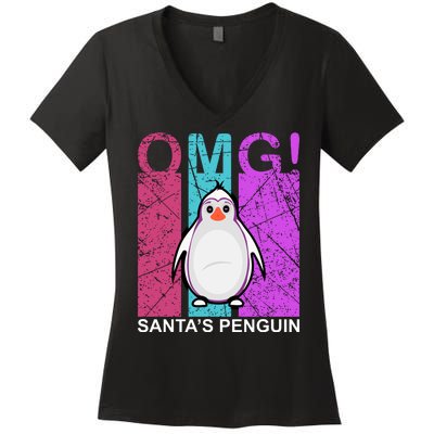 Omg Santa's Penguin Women's V-Neck T-Shirt