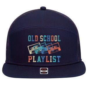 Old School Playlist Rock Cassette Tape Music Old School Band 7 Panel Mesh Trucker Snapback Hat