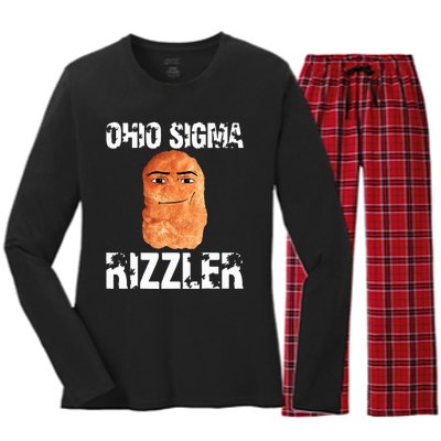 Ohio Sigma Rizzler Meme Rizz Internet Memes Funny Memes Genz Women's Long Sleeve Flannel Pajama Set 