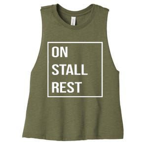 On Stall Rest Quote With Square Frame Shopping Team Women's Racerback Cropped Tank