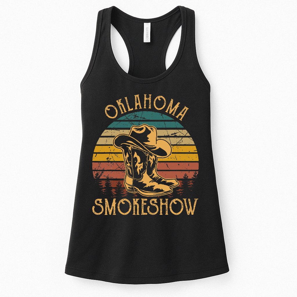 Oklahoma Smokeshow Retro Cow Boots And Hats Womens Tank Top