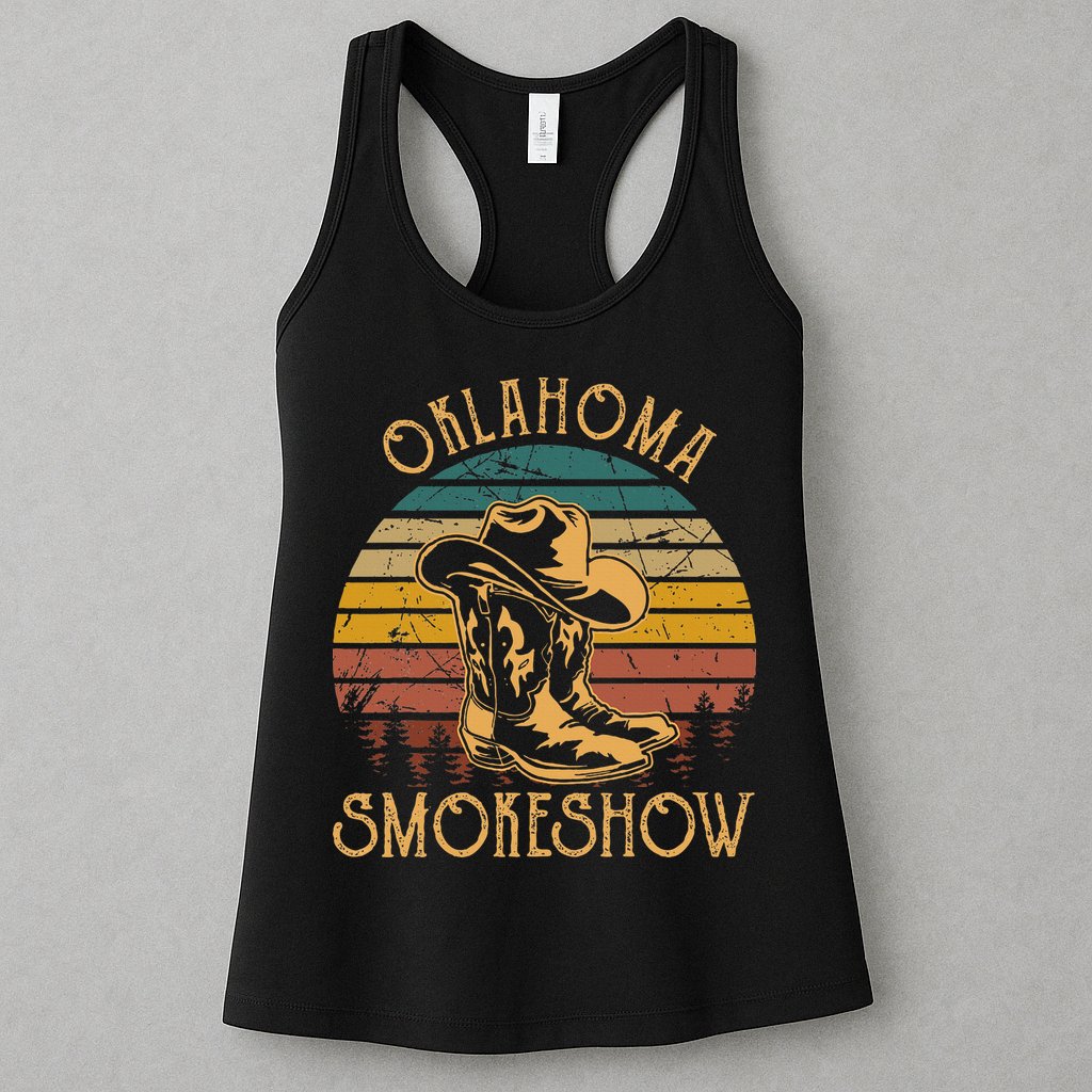 Oklahoma Smokeshow Retro Cow Boots And Hats Womens Tank Top