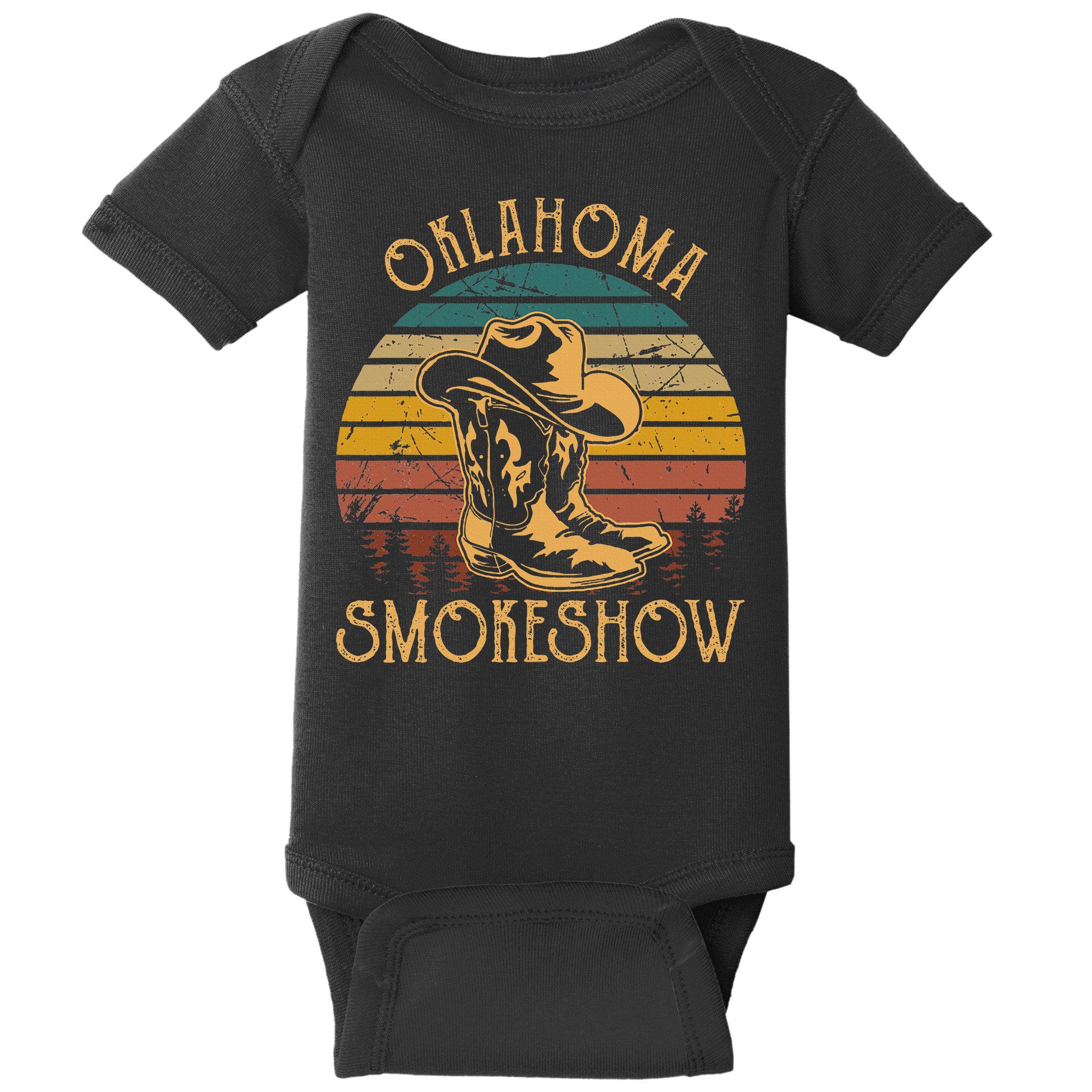 Oklahoma Smokeshow Retro Cow Boots And Hats Baby Bodysuit