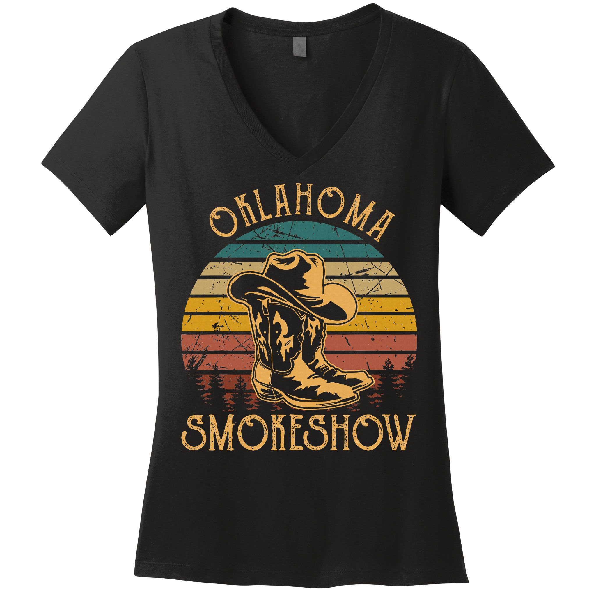 Oklahoma Smokeshow Retro Cow Boots And Hats Women's V-Neck T-Shirt