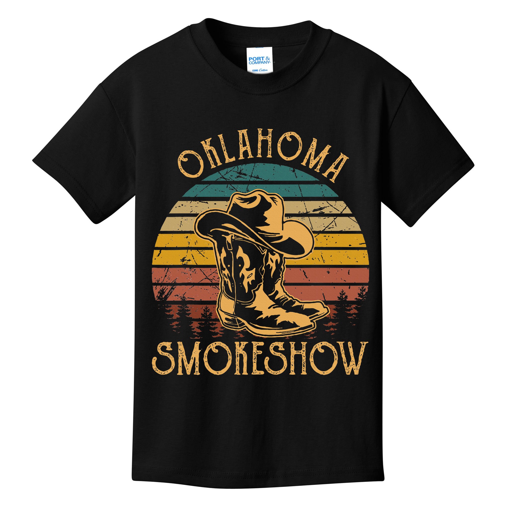 Oklahoma Smokeshow Retro Cow Boots And Hats Kids T-Shirt