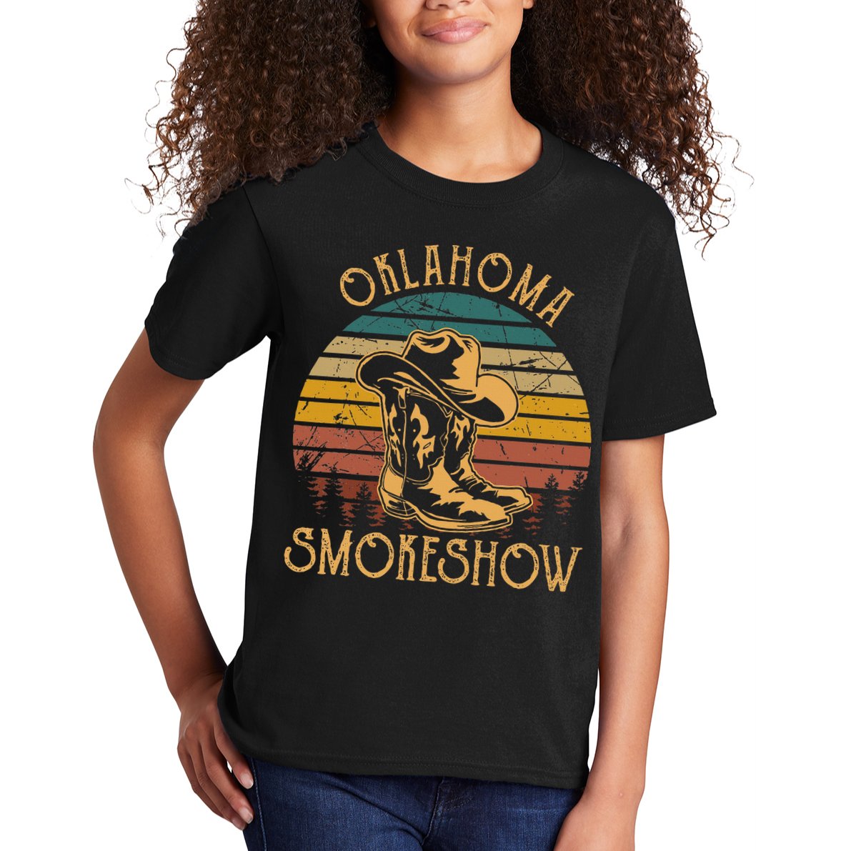 Oklahoma Smokeshow Retro Cow Boots And Hats Kids T-Shirt