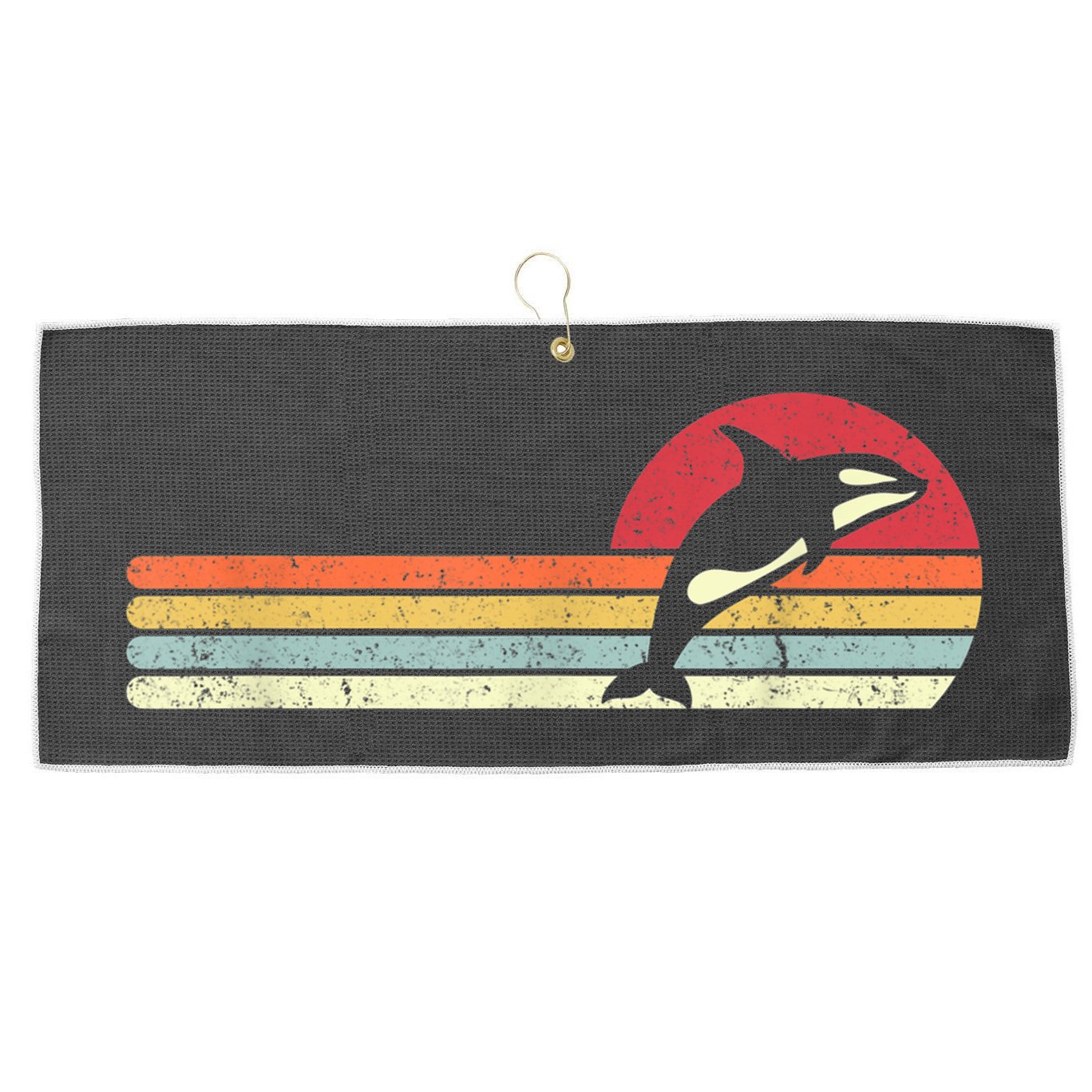 Orca Shirt. Retro Style Killer Whale Large Microfiber Waffle Golf Towel