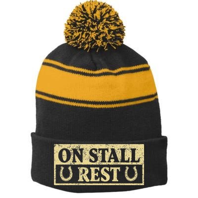 On Stall Rest Horse Stripe Pom Pom Beanie