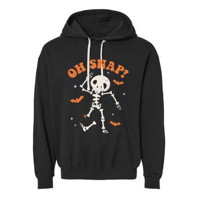 Oh Snap Skeleton Ghost Retro Halloween Spooky Season Funny Garment-Dyed Fleece Hoodie