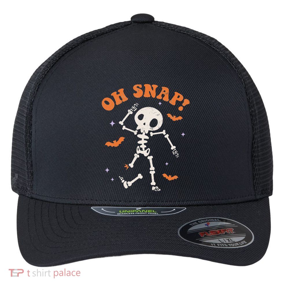 Oh Snap Skeleton Ghost Retro Halloween Spooky Season Funny Flexfit Unipanel Trucker Cap