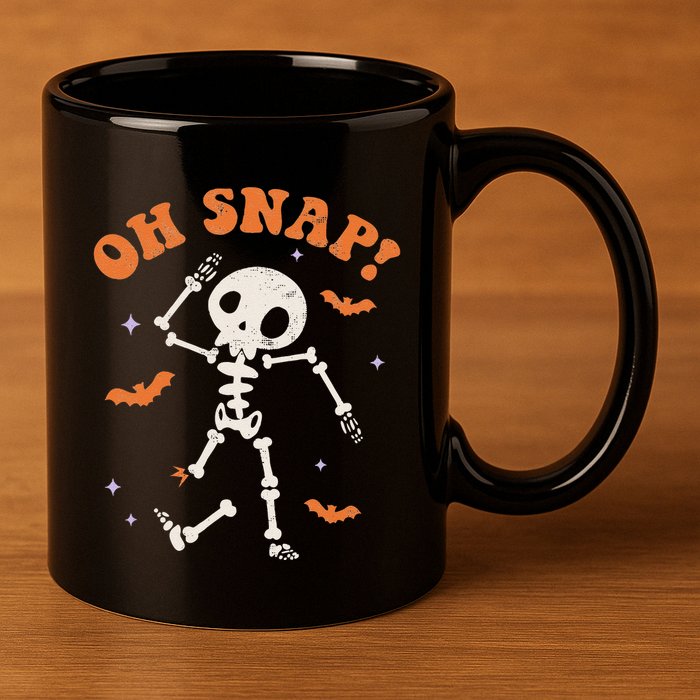 Oh Snap Skeleton Ghost Retro Halloween Spooky Season Funny 11oz C Handle Ceramic Mug