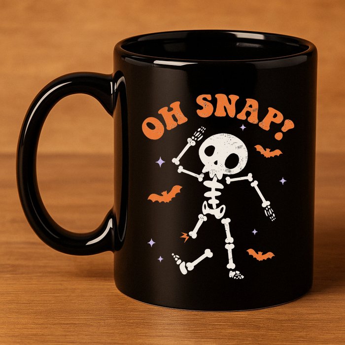 Oh Snap Skeleton Ghost Retro Halloween Spooky Season Funny 11oz C Handle Ceramic Mug
