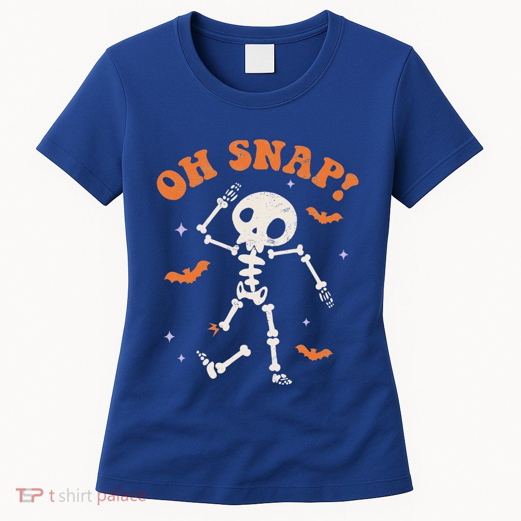 Oh Snap Skeleton Ghost Retro Halloween Spooky Season Funny Womens T-Shirt