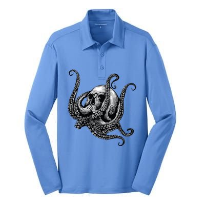 Octopus Sugar Skull Graphic Silk Touch Performance Long Sleeve Polo