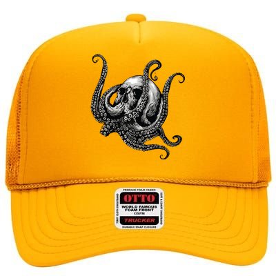 Octopus Sugar Skull Graphic High Crown Mesh Back Trucker Hat