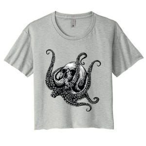 Octopus Sugar Skull Graphic Women's Crop Top Tee