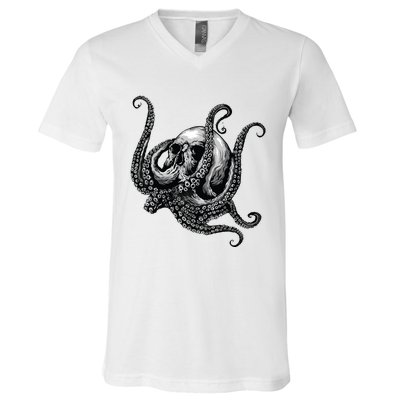 Octopus Sugar Skull Graphic V-Neck T-Shirt