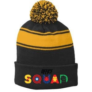 Office Squad Superhero Captain Iron Stripe Pom Pom Beanie