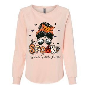 One Spooky School Social Worker Messy Bun Women Halloween Womens California Wash Sweatshirt