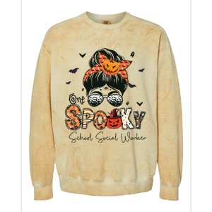 One Spooky School Social Worker Messy Bun Women Halloween Colorblast Crewneck Sweatshirt