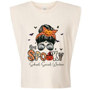 One Spooky School Social Worker Messy Bun Women Halloween Garment-Dyed Women's Muscle Tee