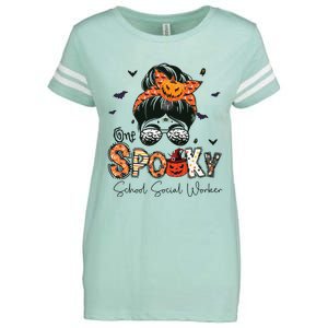 One Spooky School Social Worker Messy Bun Women Halloween Enza Ladies Jersey Football T-Shirt