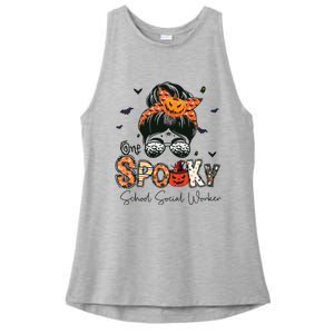 One Spooky School Social Worker Messy Bun Women Halloween Ladies PosiCharge Tri-Blend Wicking Tank