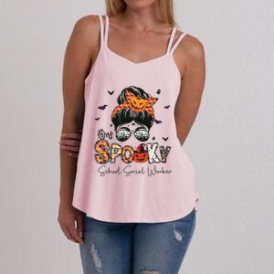 One Spooky School Social Worker Messy Bun Women Halloween Women's Strappy Tank