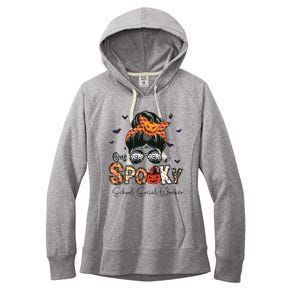 One Spooky School Social Worker Messy Bun Women Halloween Women's Fleece Hoodie